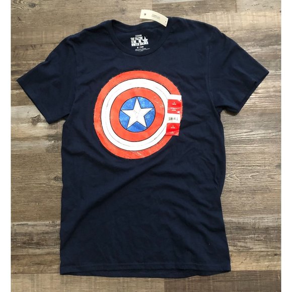 Marvel | Shirts | Marvel Captain America Small Blue Logo Short Sleeve T ...